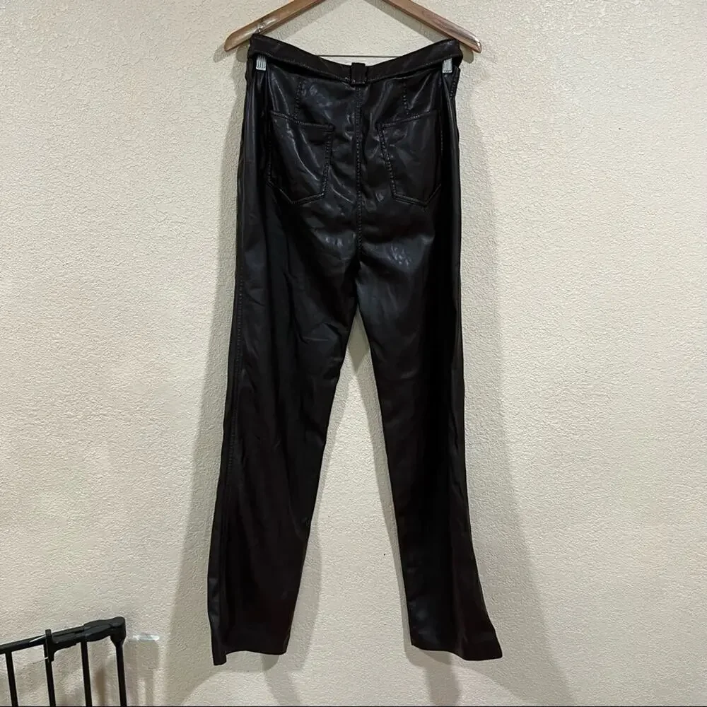 Jonathan Simkhai Amelia brown leather cutout high waist straight pants - Picture 11 of 14